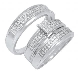 0.55 Carat (ctw) 18K White Gold Round White Diamond Men & Women's Ring Trio Set 1/2 CT