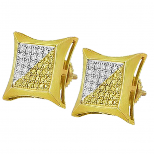 0.08 Carat (ctw)18K Yellow Gold Plated Silver Round White & Yellow Diamond Kite Shape Stud Earrings