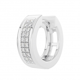 Round White Diamond Unisex Double Row Mini Classic Hoop Earring (Only 1Pc, 0.06 ctw, Color I-J, Clarity I2-I3), 10K White Gold