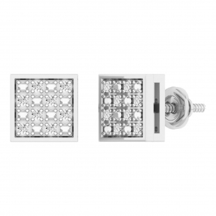 0.10 Carat (ctw) Platinum Plated Sterling Silver Round Diamond Mens Hip Hop Stud Earrings 1/10 CT