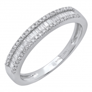 0.30 Carat (ctw) 10K White Gold Round & Baguette Diamond Ladies Anniversary Wedding Band 1/3 CT