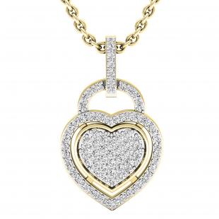 0.24 Carat (ctw) 10K Yellow Gold Round Diamond Ladies Heart Pendant 1/4 CT (Gold Chain Included)
