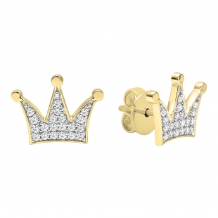 0.20 Carat (ctw) 10K Yellow Gold Round White Diamond Ladies Crown Earrings 1/5 CT