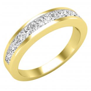1.25 Carat (ctw) Princess White Diamond Ladies Wedding Stackable Band  1 1/4 CT 14K Yellow Gold