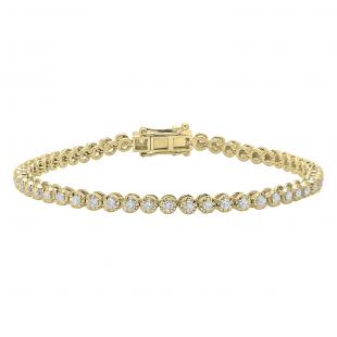 1.55 Carat (ctw) 14K Yellow Gold Round White Diamond Ladies Tennis Bracelet 1 1/2 CT