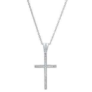 0.20 Carat (ctw) 14K White Gold Round Diamond Ladies Cross Pendant 1/5 CT (Gold Chain Included)
