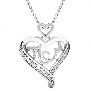 0.05 Carat (ctw) Sterling Silver Round Diamond Ladies Heart Moms Gift Mothers Journey Pendant