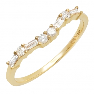 0.25 Carat (ctw) 10K Yellow Gold Round & Baguette Diamond Ladies Wedding Stackable Band 1/4 CT
