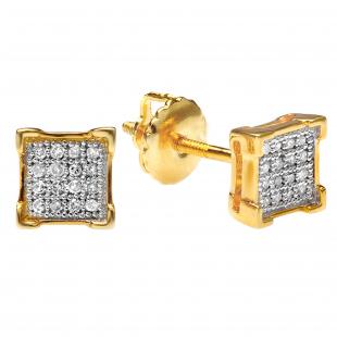 0.05 Carat (ctw) 18K Yellow Gold Plated Sterling Silver Round Diamond Mens Stud Earrings 1/10 CT