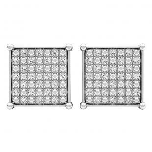 0.35 Carat (ctw) Sterling Silver Diamond Square Shape Mens Ladies Hip Hop Stud Earrings 1/3 CT