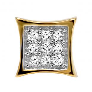 0.05 Carat (Cttw) Round Diamond Kite Shape Mens Hip Hop Iced Single Stud Earring (1 Pc Only) 18K Yellow Gold