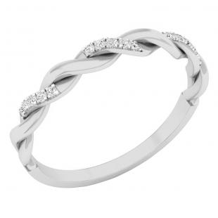 0.05 Carat (ctw) 14K White Gold Round Diamond Bridal Anniversary Wedding Band Stackable Swirl Ring