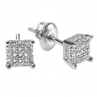 0.25 Carat (ctw) Sterling Silver Round White Diamond Ice Cube Mens Hip Hop Iced Stud Earrings 1/4 CT