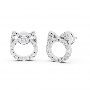0.25 Carat (ctw) Round White Diamond Cat Ear Stud Earrings for Her (Color I-J Clarity I2-I3) in 925 Sterling Silver in Screw Back