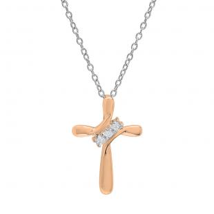 0.10 Carat (ctw) 10K Rose Gold Round White Diamond Ladies Looping Cross Pendant 1/10 CT