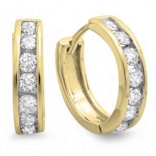 0.50 Carat (ctw) 10K Yellow Gold Round Diamond Ladies Mens Unisex Huggie Hoop Earrings 1/2 CT