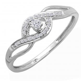 0.12 Carat (ctw) 10K White Gold Round Diamond Ladies Bridal Criss Cross Engagement Promise Ring