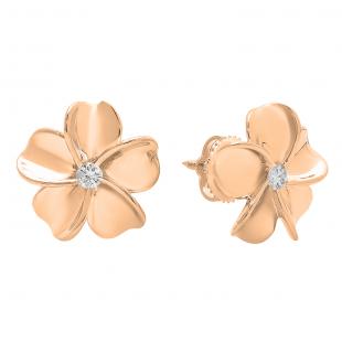 0.15 Carat (ctw) 14K Rose Gold Round White Diamond Ladies Plumeria Flower Stud Earrings