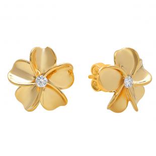 0.15 Carat (ctw) 18K Yellow Gold Round White Diamond Ladies Plumeria Flower Stud Earrings