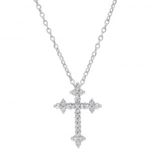 0.25 Carat (ctw) 14K White Gold Round Diamond Ladies Cross Pendant 1/4 CT (Silver Chain Included)