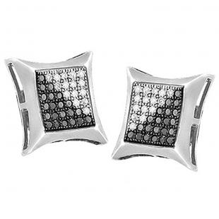 0.30 Carat (ctw) Sterling Silver Black & White Diamond Kite Shape Mens Iced Stud Earrings 1/3 CT