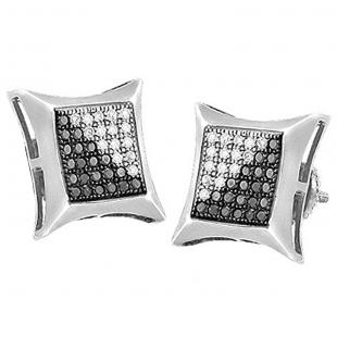 0.30 Carat (ctw) Sterling Silver Black & White Diamond Kite Shape Mens Iced Stud Earrings 1/3 CT