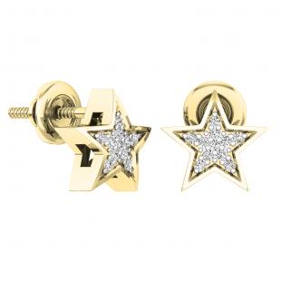 0.07 Carat (ctw) 14K Yellow Gold Round White Diamond Ladies Star Shape Stud Earrings