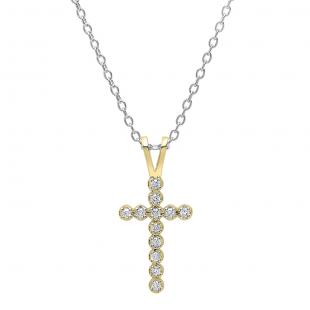0.15 Carat (ctw) 14K Yellow Gold Round Diamond Ladies Cross Pendant (Silver Chain Included)