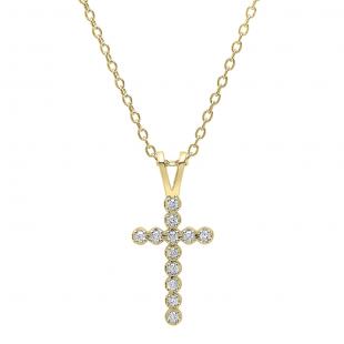 0.15 Carat (ctw) 14K Yellow Gold Round Diamond Ladies Cross Pendant (Gold Chain Included)