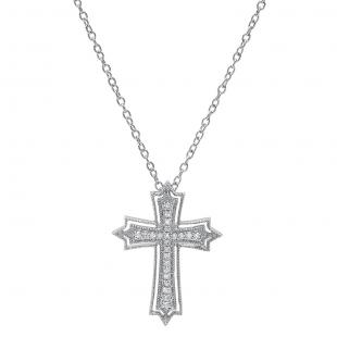 0.20 Carat (ctw) 14K White Gold Round Diamond Ladies Cross Pendant 1/5 CT (Gold Chain Included)
