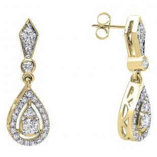 0.35 Carat (ctw) 14K Yellow Gold Round White Diamond Ladies Dangling Drop Earrings 1/3 CT