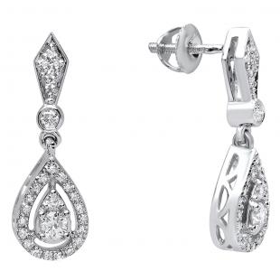0.35 Carat (ctw) 18K White Gold Round White Diamond Ladies Dangling Drop Earrings 1/3 CT