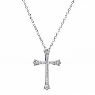 0.20 Carat (ctw) Sterling Silver Round Diamond Ladies Cross Pendant 1/5 CT (Silver Chain Included)