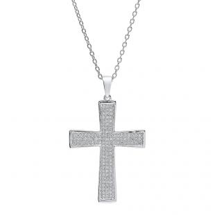 0.35 Carat (ctw) 10K White Gold Round Diamond Ladies Cross Pendant 1/3 CT (Silver Chain Included)