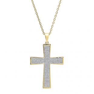 0.35 Carat (ctw) 10K Yellow Gold Round Diamond Ladies Cross Pendant 1/3 CT (Gold Chain Included)