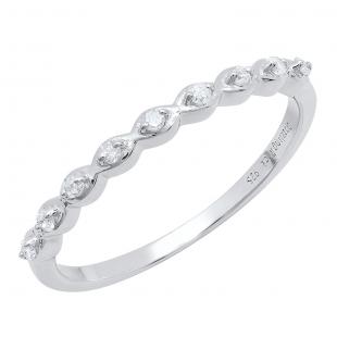 0.10 Carat (ctw) Sterling Silver Round Diamond Ladies Anniversary Wedding Stackable Band