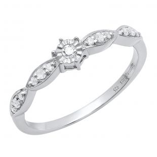 0.20 Carat (ctw) Sterling Silver Round White Diamond Bridal Engagement Ring