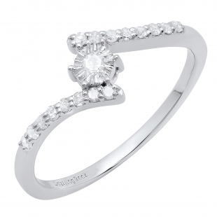 0.20 Carat (ctw) Sterling Silver Round Diamond Ladies Bypass Style Engagement Ring 1/5 CT