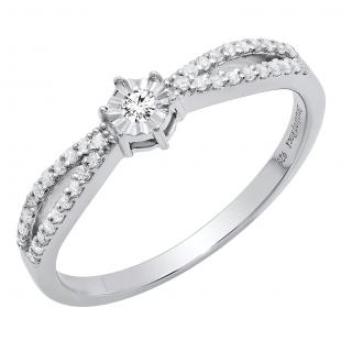 0.20 Carat (ctw) Sterling Silver Round White Diamond Ladies Split Shank Engagement Ring 1/5 CT