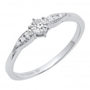 0.10 Carat (ctw) Sterling Silver Round White Diamond Ladies Engagement Ring 1/10 CT
