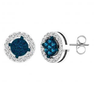 0.28 Carat (ctw) 14K White Gold Round White & Blue Diamond Ladies Stud Earrings 1/4 CT (PushBack)