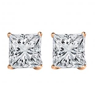 0.10 Carat (ctw) 14K Rose Gold Princess White Diamond Ladies Stud Earrings