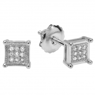 0.05 Carat (ctw) Platinum Plated Sterling Silver Round Diamond Mens Hip Hop Iced Stud Earrings