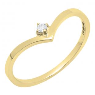 0.05 Carat (ctw) 14K Yellow Gold Round White Diamond Bridal Chevron Solitaire Engagement Ring