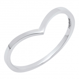Ladies Minimalist Guard Chevron V Shape Stackable Classical Plain Wedding Band, 10K White Gold