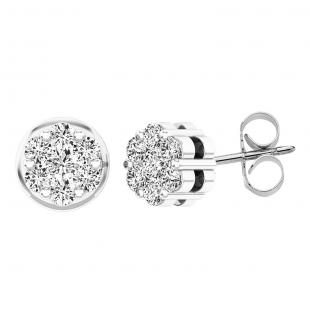 0.15 Carat (ctw) 10K White Gold Round White Diamond Ladies Cluster Flower Earrings