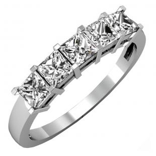 1.50 Carat (ctw) 10K White Gold Princess White Diamond Ladies 5 Stone Bridal Wedding Band 1 1/2 CT