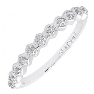 0.15 Carat (ctw) Sterling Silver Round White Diamond Ladies Hexagon Shape Promise Engagement Ring