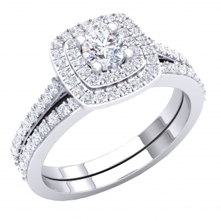 1.50 Carat (ctw) 10K White Gold Round Cubic Zirconia Ladies Bridal Engagement Ring Set 1 1/2 CT