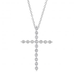 0.15 Carat (ctw) Sterling Silver Round White Diamond Ladies Cross Pendant (Silver Chain Included)